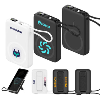 10000mAh Magnetic Wireless  Power Bank with Charging Cable - A set of two power banks, one white and one black, featuring a charging cable and built-in wireless charging capabilities.