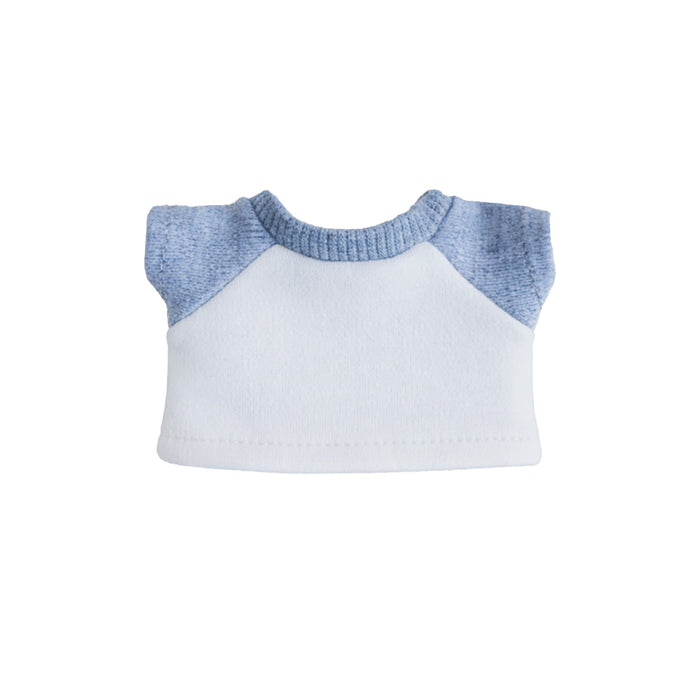 Plush Doll Raglan T-Shirt - A plush doll raglan T-shirt featuring blue sleeves and a white body, with a ribbed neckline. It includes a logo.