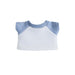 Plush Doll Raglan T-Shirt - A plush doll raglan T-shirt featuring blue sleeves and a white body, with a ribbed neckline. It includes a logo.