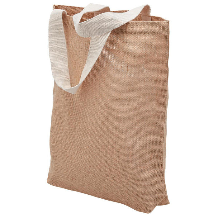Enviro Shopper - A reusable grocery bag in natural jute with white handles and a simple design, featuring a logo.