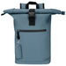 Resi Plus Rectangle Keychain - A blue waterproof backpack with a roll-top closure, featuring a front zip pocket and a branding tag.