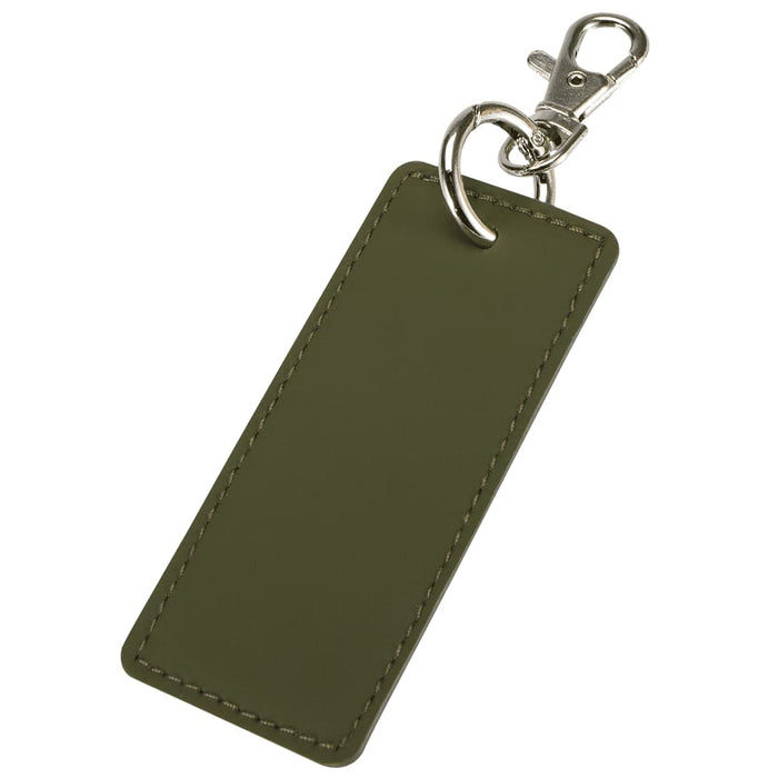 Resi Plus Rectangle Keychain - A rectangular keychain in olive green with a silver clip and ring. Simple design and sleek finish.