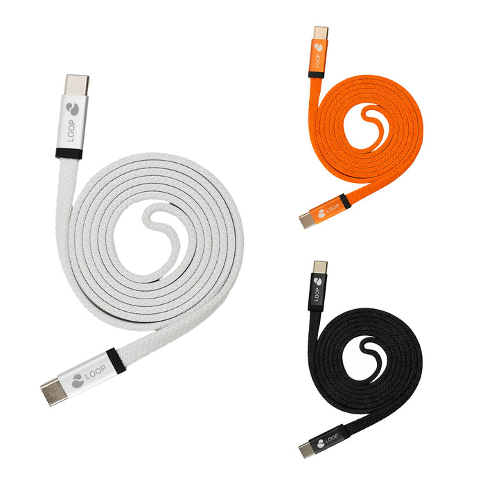 100W Magnetic Flat Braided Charging Cable - Three magnetic flat braided charging cables in black, white, and orange, each with a logo on the connector.