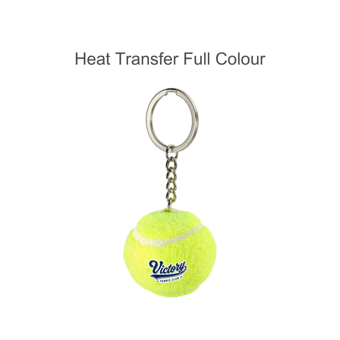 Tennis Ball Keyring - A tennis ball keyring in bright yellow with a chain and a branded logo.