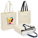 Heavy Duty Canvas Tote with Gusset - A heavy-duty canvas tote in natural colour with black and blue handles, featuring a logo on one side.