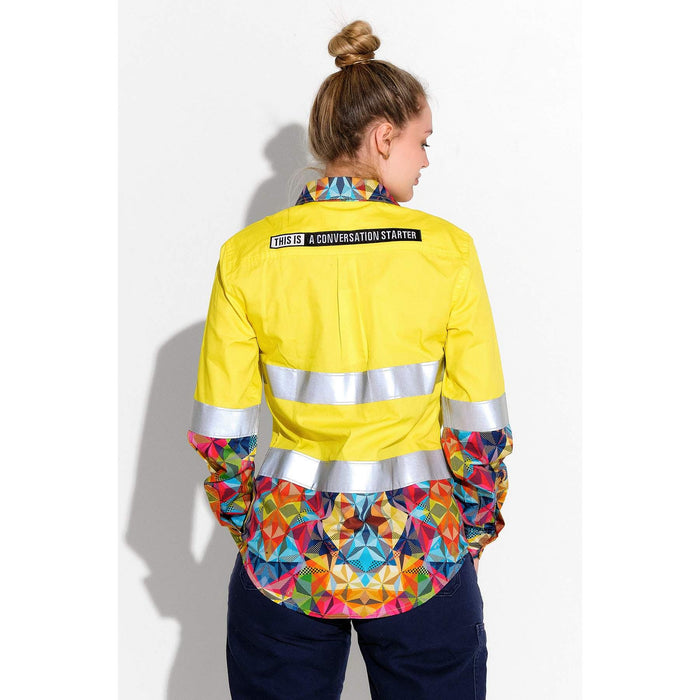 Trademutt WOMEN'S FRACTAL YELLOW DAY/NIGHT HI VIS WORKSHIRT - Custom Promotional Product