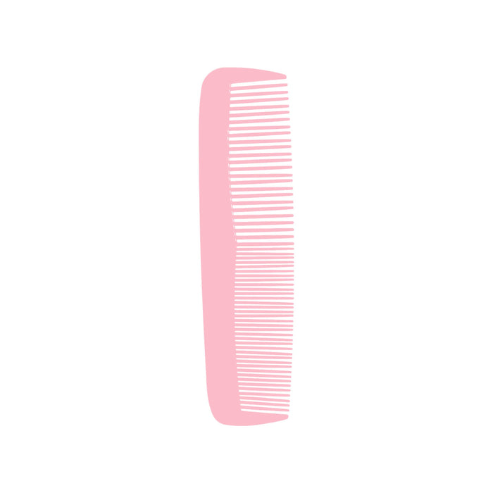 Custom Blended-Tooth Comb - A pink custom blended-tooth comb with a smooth design and fine teeth for styling. Features a logo.
