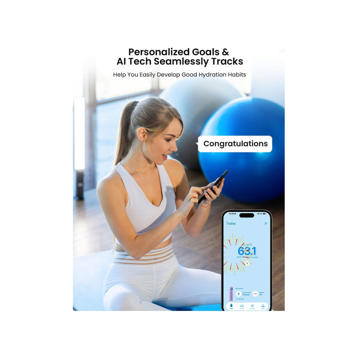 WaterH Boost Smart Bottle 24oz (710ml) - A drink bottle in a sleek design, featuring a logo. The bottle is primarily clear with a vibrant accent colour.