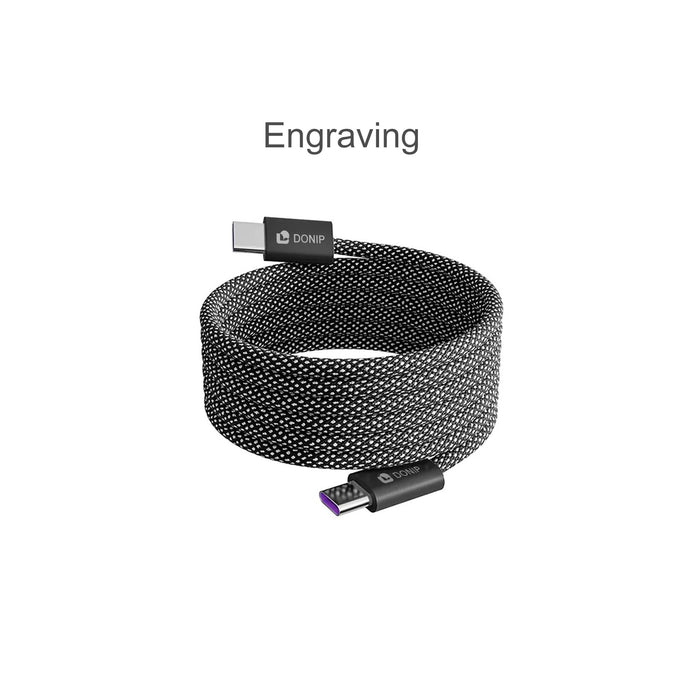 100W Magnetic Round Braided Charging Cable - A black braided charging cable with USB-C connectors at both ends. Features branding on one connector.