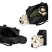 Carry-on Duffle Bag - A black duffle bag with a green interior, containing headphones and a pair of white sneakers.