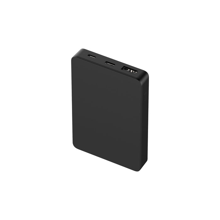 5000mah Square Power Bank - A black square power bank with multiple ports, including USB and USB-C, showcasing a sleek design.