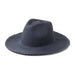 Airlie Paper Straw Hat - A navy blue straw hat with a wide brim and a slightly tapered crown, featuring a logo on the side.