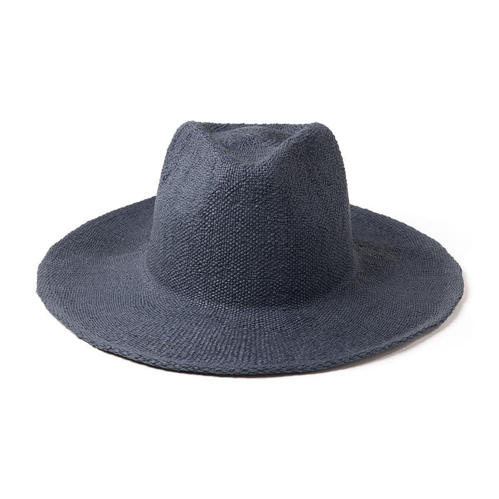 Airlie Paper Straw Hat - A dark grey straw hat with a wide brim and a round crown, featuring a subtle texture. Includes a logo.