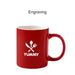 Laser Engraving Ceramic Mug - A red ceramic mug with a white logo featuring utensils and the word "YUMMY." The mug has a smooth finish and a handle.