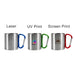 170ML/280ML Stainless Steel Insulated Travel Mug with Carabiner Handle - A stainless steel insulated travel mug with a carabiner handle, available in silver with various handle colours.