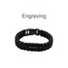 Paracord Bracelet with Metal Plate - A black paracord bracelet featuring a metal plate and a clasp, suitable for custom engraving.