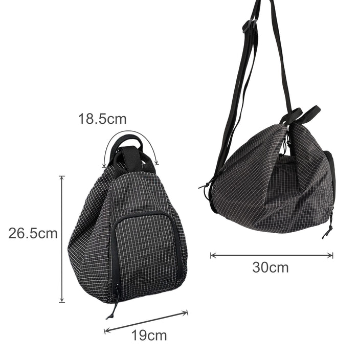 Convertible Lightweight Backpack Duffel Bag - A black and grey checked convertible backpack duffel bag with adjustable straps and multiple compartments.