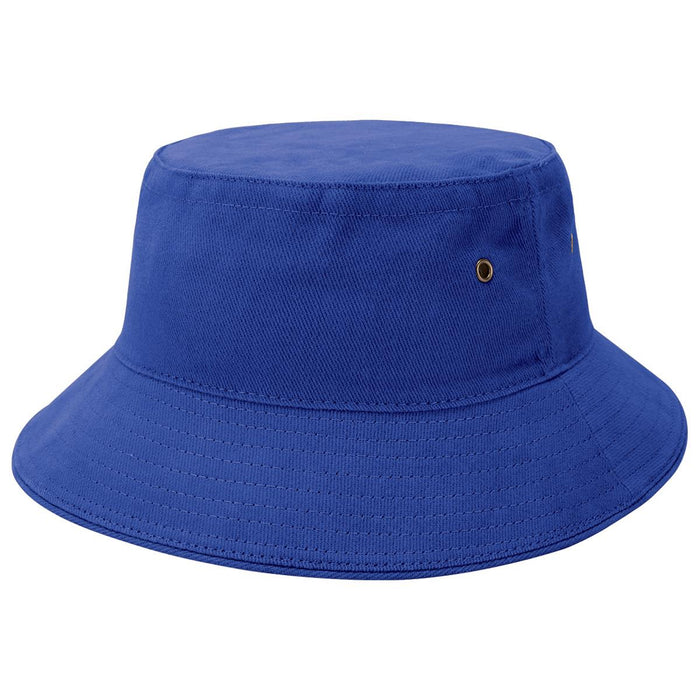 Sandwich Brim Bucket Hat - A blue Sandwich Brim Bucket Hat featuring a wide brim and a logo. Ideal for casual wear.