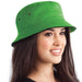 Sandwich Brim Bucket Hat - A green bucket hat with a wide brim, featuring ventilation eyelets and a branded logo.