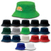 Sandwich Brim Bucket Hat - A range of bucket hats in various colours, including green, black, navy, white, and red, with a logo on one.