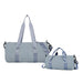 Bucket Duffle Bag With Wide Straps - A light blue bucket duffle bag featuring wide straps, with a larger and smaller size displayed. Includes a logo.
