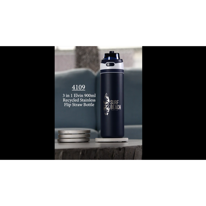 Elvin 900ml Recycled Stainless Flip Straw Bottle - Custom Promotional Product