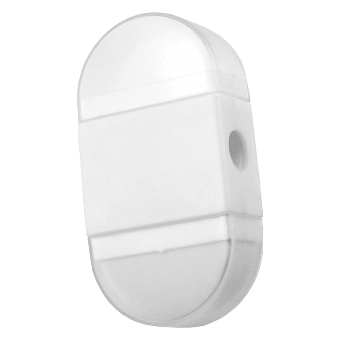Stationary Essentials Pack - A white pencil sharpener with eraser, featuring a rounded design and a small hole for pencil insertion.
