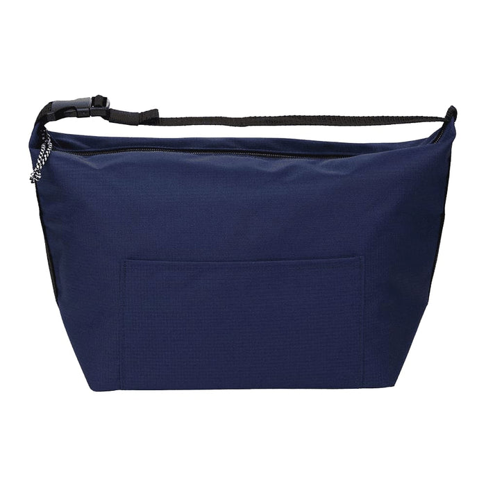 Caribou Drift Recycled 9 Can Lunch Cooler - A navy blue cooler bag with a shoulder strap and a front pocket, featuring a logo.