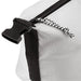 Caribou Drift Recycled 9 Can Lunch Cooler - A white and black cooler bag features a zippered opening and a textured fabric. It includes a black clip and rope detail.
