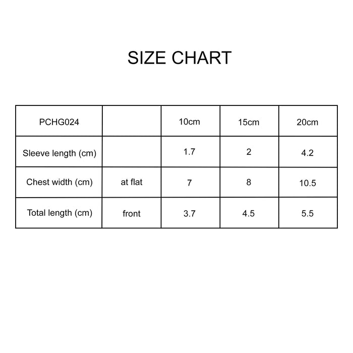Plush Doll Raglan T-Shirt - A size chart detailing measurements for a Plush Doll Raglan T-Shirt, including sleeve length and chest width.