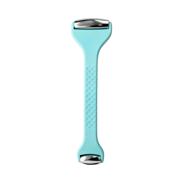 Ice Massager Roller Double Head - A double-headed ice massager roller in light blue with silver accents and a textured grip.