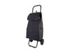 Sachi 'Swift' Shopping Trolley - A black shopping trolley with a folding top, sturdy wheels, and side pockets. It features a branded logo.