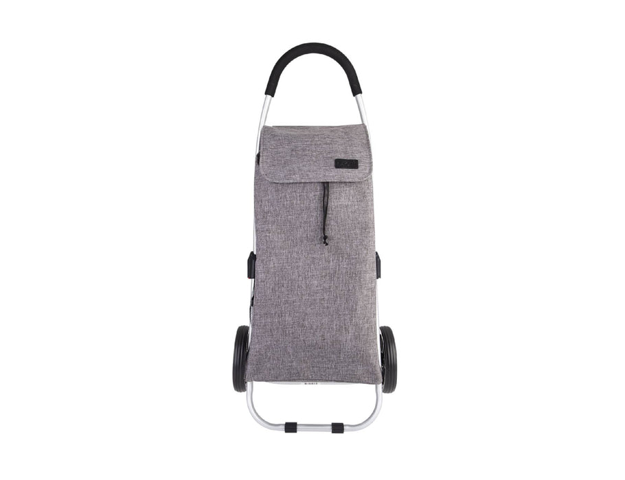 Sachi 'Urban' Aluminium Shopping Trolley - A grey aluminium shopping trolley with a fabric cover and two large black wheels, featuring a logo on the front.