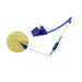 Counter Fixed Signature Pen A - A blue fixed signature pen with a triangular base and a document holder, attached by a flexible cord.