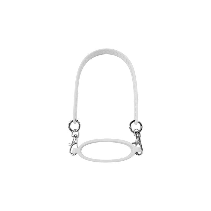 Silicone Cup Carry Strap - A drink bottle carry strap in white, featuring metal clips for attachment. The design is sleek and ergonomic.