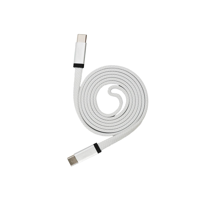 100W Magnetic Flat Braided Charging Cable - A white braided charging cable with USB connectors at both ends, featuring a sleek and flexible design.