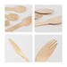 Pack of 100 Per Pack Disposable Wooden Cutlery - (Forks /Spoons/Knives/2 in 1 Spoon and fork)-(Big) - Disposable wooden cutlery in various sizes, including forks, spoons, and a 2-in-1 spoon and fork, all in light wood.
