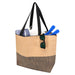 Paper Straw Large Zipped Tote - 21L - A large zipped tote in natural and black tones, featuring sunglasses and items like towels and utensils inside.