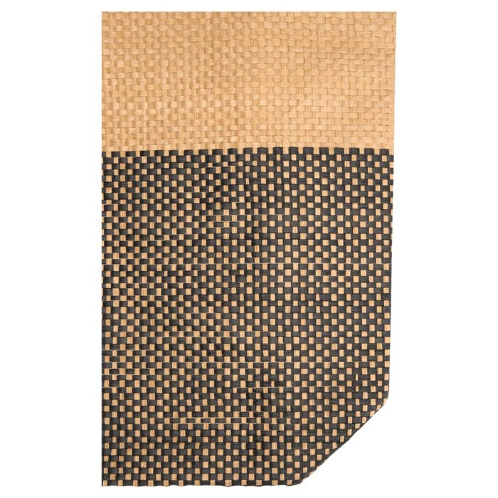 Paper Straw Tote Bag - 10L - A tote bag with a woven design, featuring a brown top section and a black checkered bottom. It has a logo.