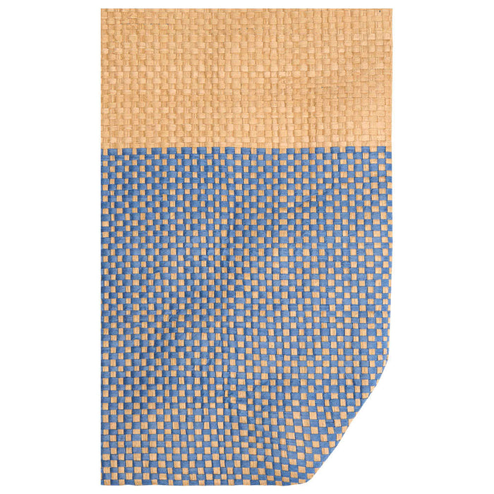Paper Straw Tote Bag - 10L - A textured tote bag featuring light brown and blue hues, with a woven pattern and a branded logo.