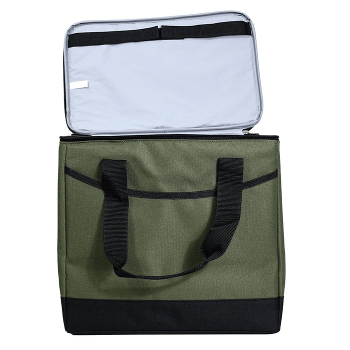Chill Out 2.0 36 Can Cooler - 20L - A green and black cooler bag with a spacious interior and two sturdy handles. It includes a light-coloured lining.
