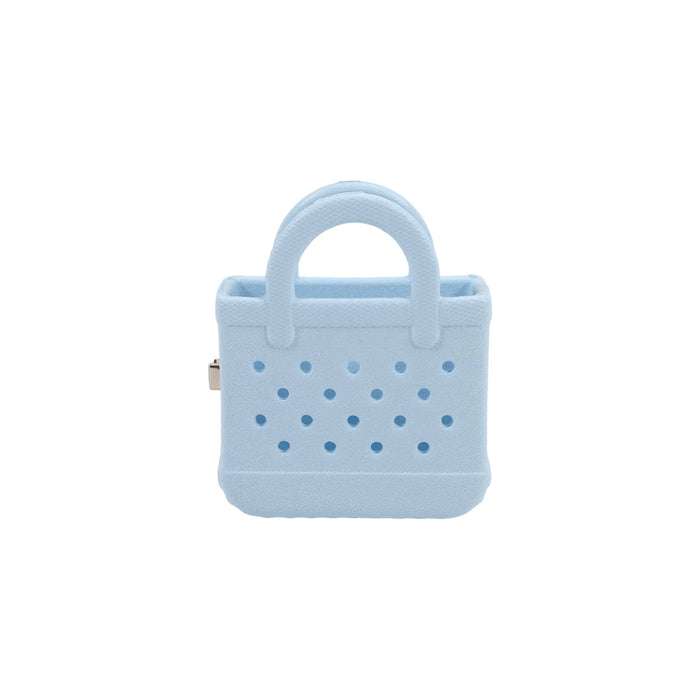 Mini EVA Holes Bag Clip - A light blue Mini EVA Holes Bag Clip features a textured surface and handles, with multiple perforations.