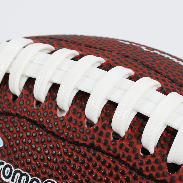 Mini Promotional American Football - A mini promotional American football in red and white, featuring textured detailing and a logo.