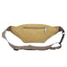Canvas Waist Bag - A canvas waist bag in mustard yellow with a zippered front pocket and an adjustable brown strap.