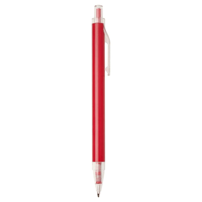Spectrum Recycled Aluminium Ballpoint Pen - A red recycled aluminium ballpoint pen with a transparent barrel and clip. It features a logo on the barrel.