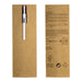 Tine 4-in-1 Gravity Recycled Stainless Steel Pen - A stainless steel pen in a brown packaging, featuring a sleek design and a logo on the cardboard.