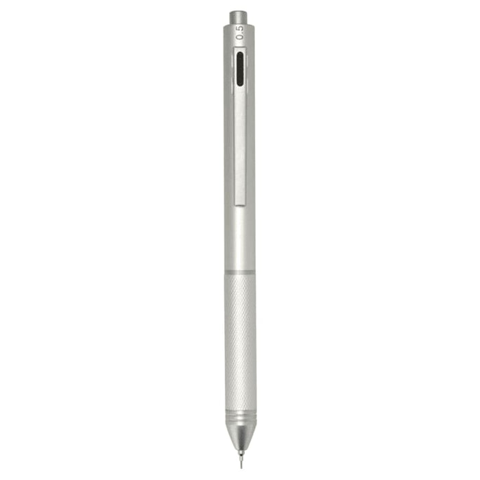 Tine 4-in-1 Gravity Recycled Stainless Steel Pen - A silver 4-in-1 gravity pen made from recycled stainless steel, featuring a sleek design and branding.