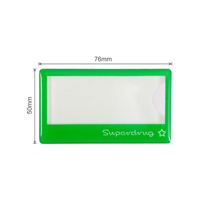Custom Reusable Acrylic Name Badge - A green reusable acrylic name badge with a rectangular shape and a logo at the bottom. It has a transparent area for custom names.