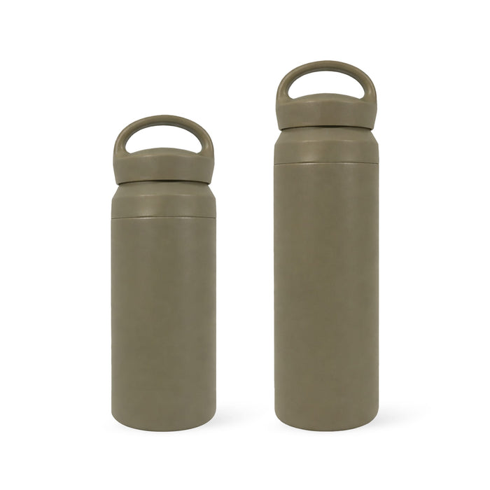 350ML/500ML Double Wall Stainless Steel Drink Bottle with Handle - A drink bottle set featuring a double wall design in olive green, with a handle for easy carrying.