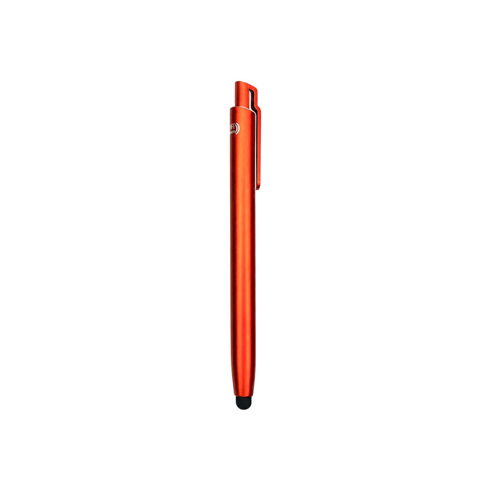 NFC Touchscreen Ballpoint Pen - A sleek, red ballpoint pen with a smooth design and a touchscreen stylus tip, featuring a logo.